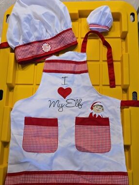 I Love My Elf Kids Apron & Chef Hat Set - White & Red